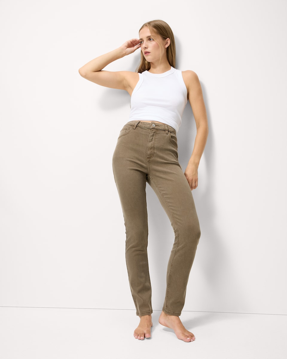 image 1 of F&F Mid Rise Cigarette Jeans in Mink