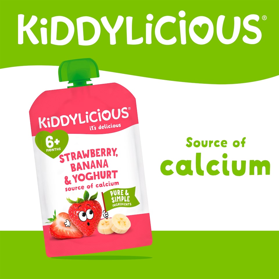 image 1 of Kiddylicious Pouches Strawberry, Banana & Yoghurt 6m+ 4 x 100g