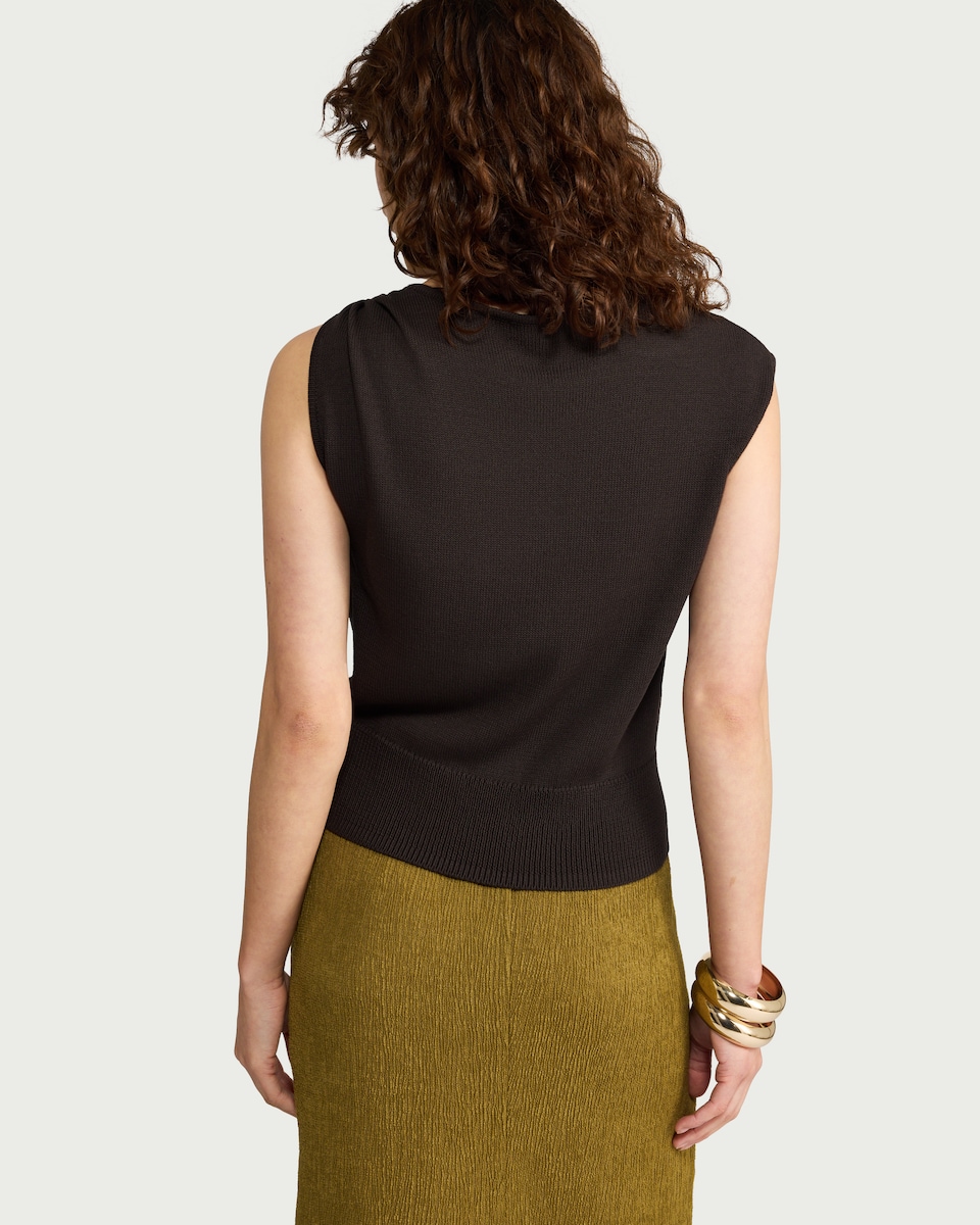 image 1 of F&F Knitted Ring Accent Top in Brown