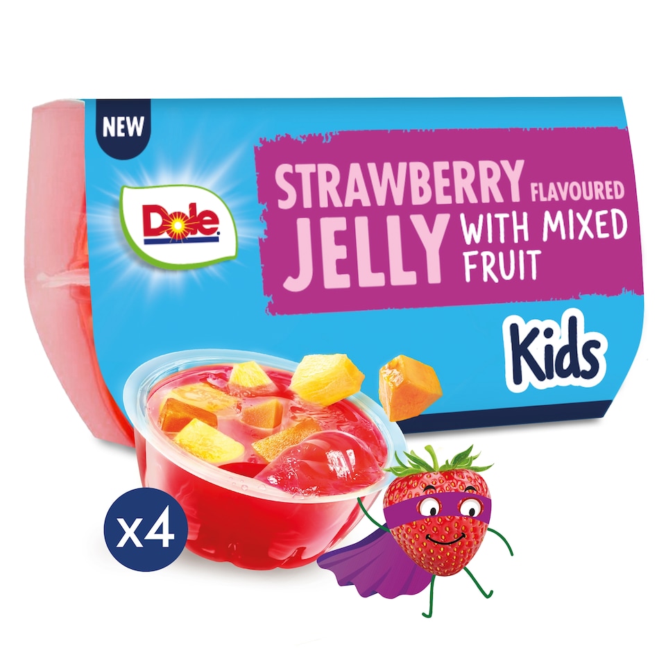 Dole Kids Strawberry Flavoured Jelly with Mixed Fruit 4 x 93g