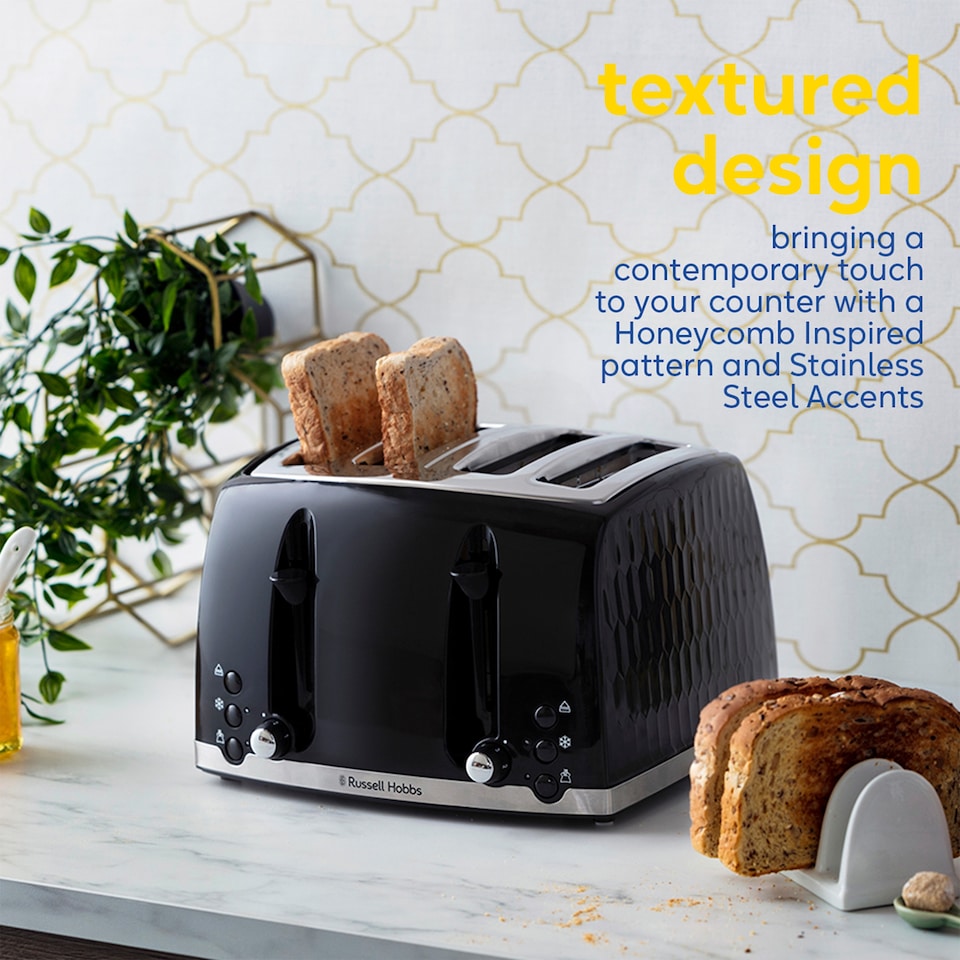 image 1 of Russell Hobbs Honeycomb Black 4 Slice Toaster