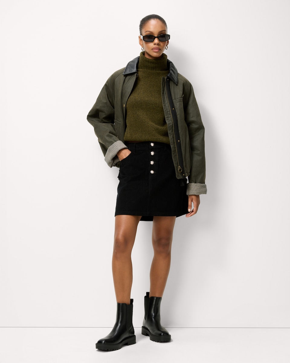 image 1 of F&F Pure Cotton Corduroy Mini Skirt in Black