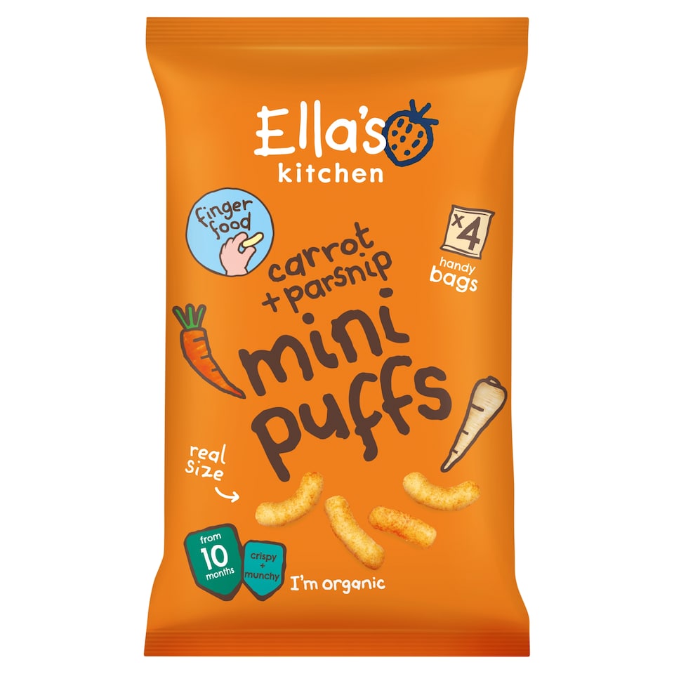 image 1 of Ella's Kitchen Organic Carrot & Parsnip Mini Puffs 4X8g