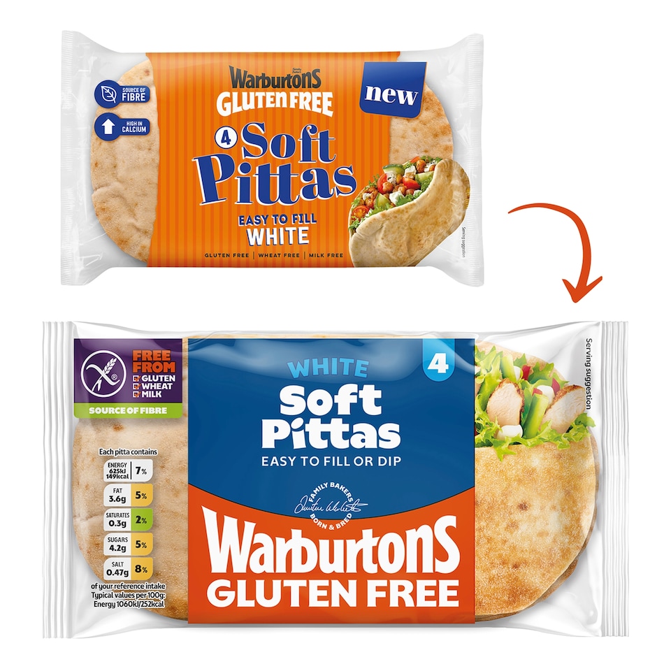 image 1 of Warburtons Gluten Free Soft White Pitta Breads 4 Pack