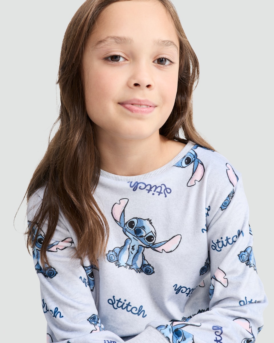 image 1 of Disney Lilo and Stitch Minky Fleece Pyjamas in Grey