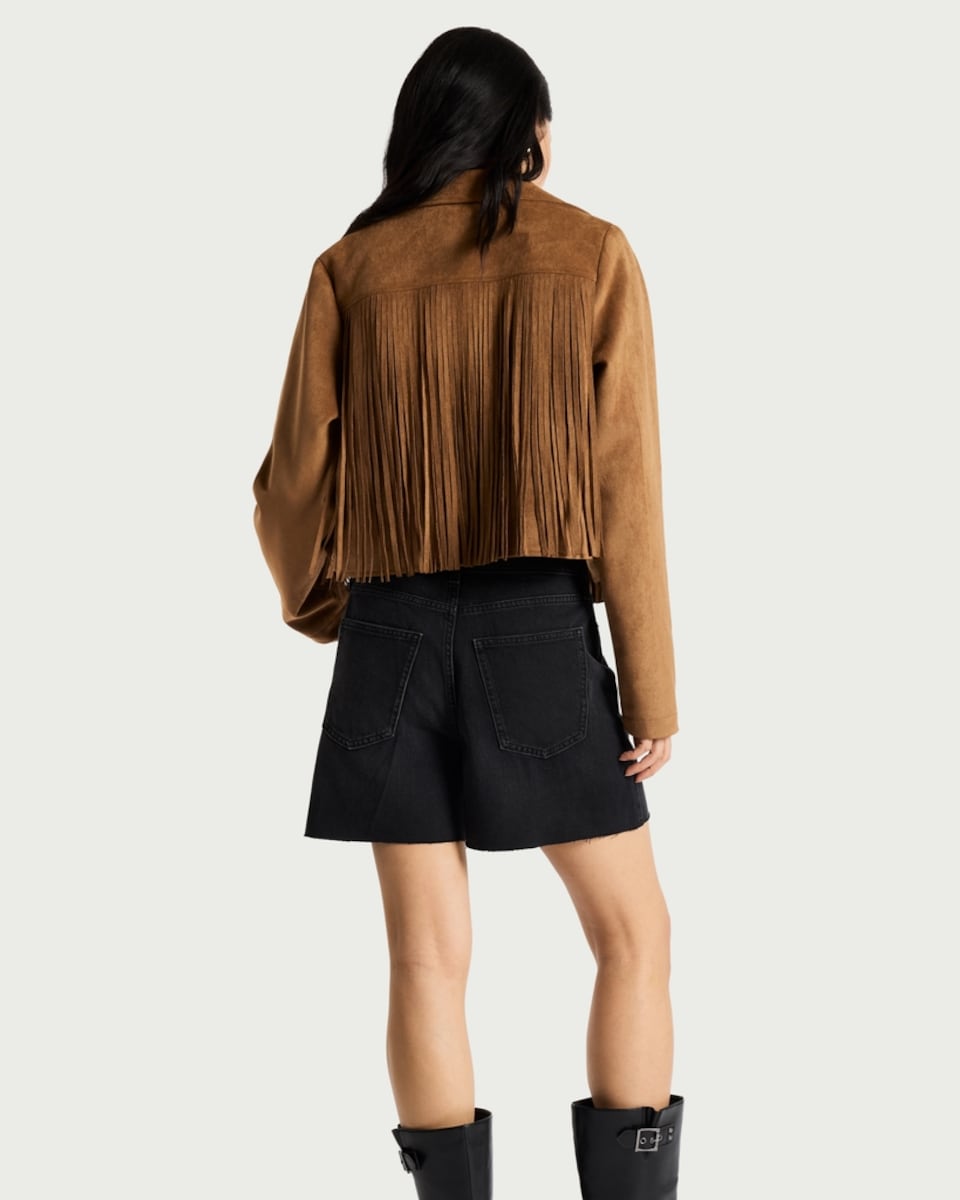 image 1 of F&F Frayed Edge Denim Shorts in Black