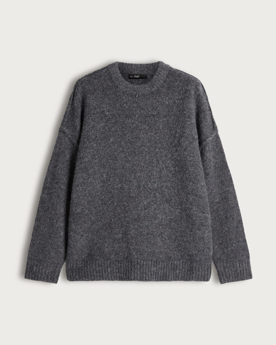 image 1 of The F&F Edit Ribbed Crew Neck Jumper with Wool in Grey