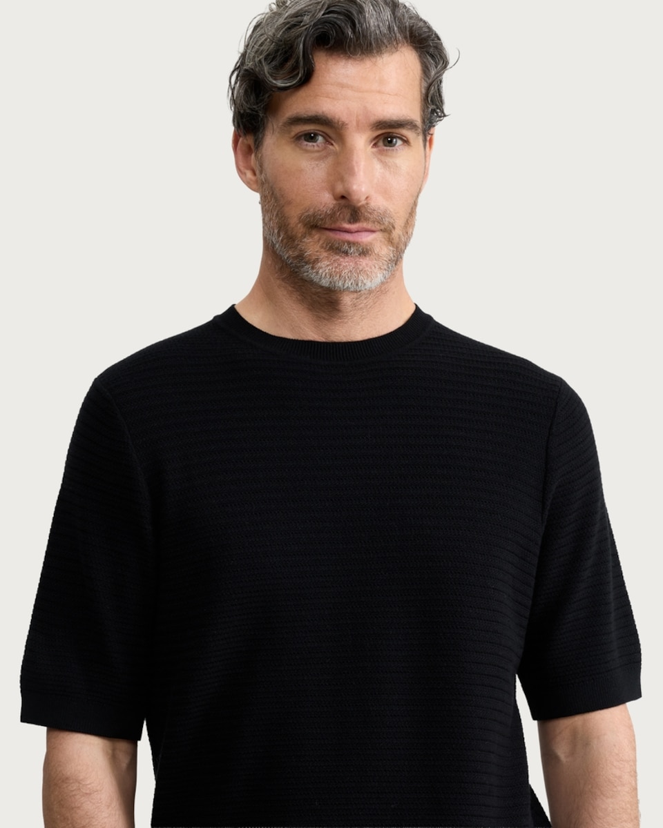 image 1 of The F&F Edit Pure Cotton Textured Knit T-Shirt in Black