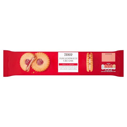 Tesco Jam Sandwich Creams Biscuit 150G Tesco Groceries