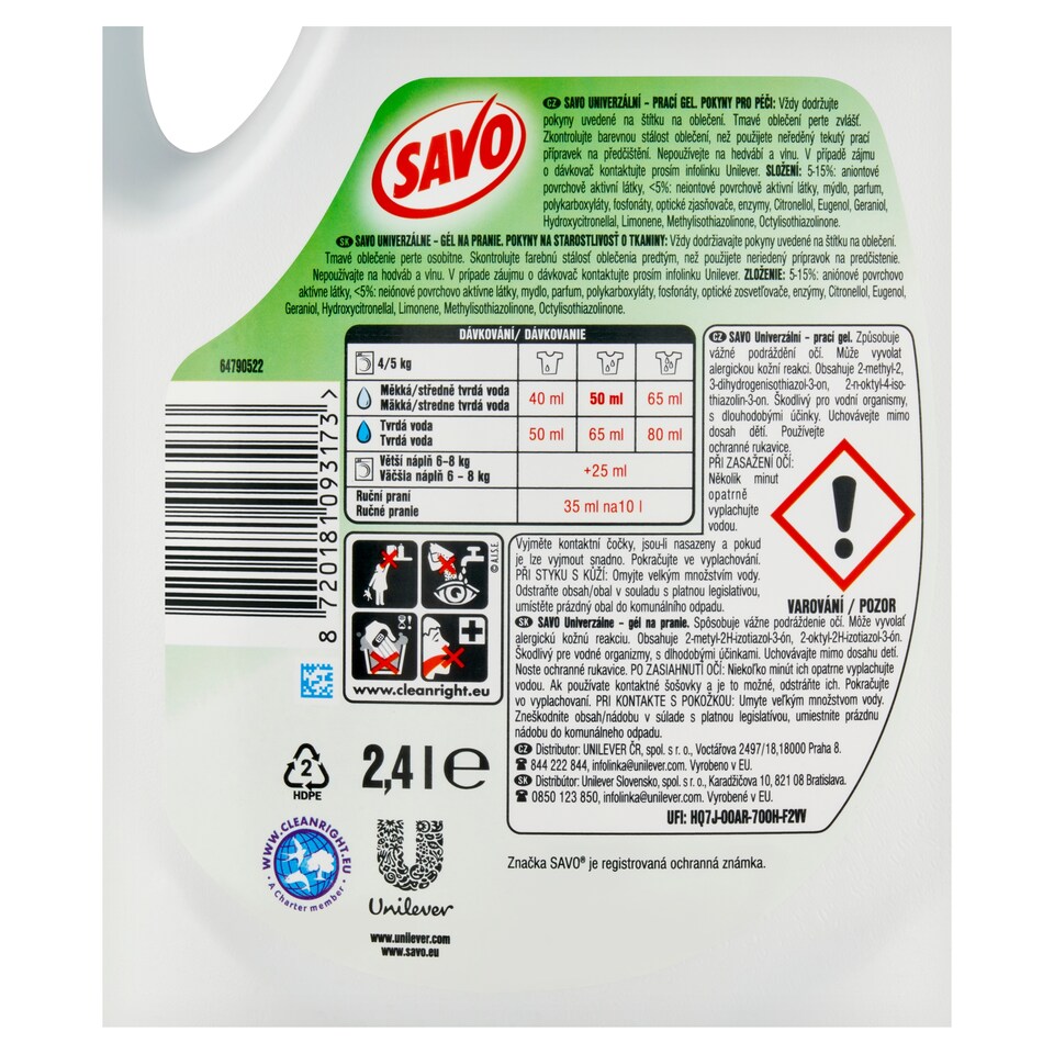 Obrázek 1 pro produkt Savo prací gel Univerzál 48W 2,4l