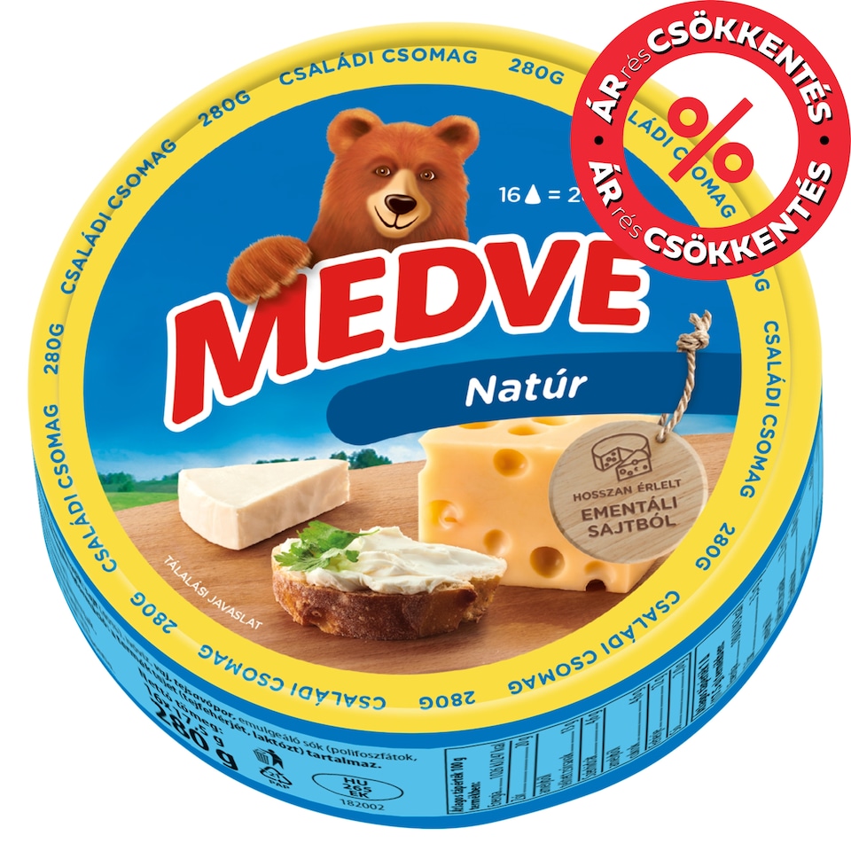 Medve natúr kenhető, zsíros ömlesztett sajt 16 x 17,5 g (280 g)
