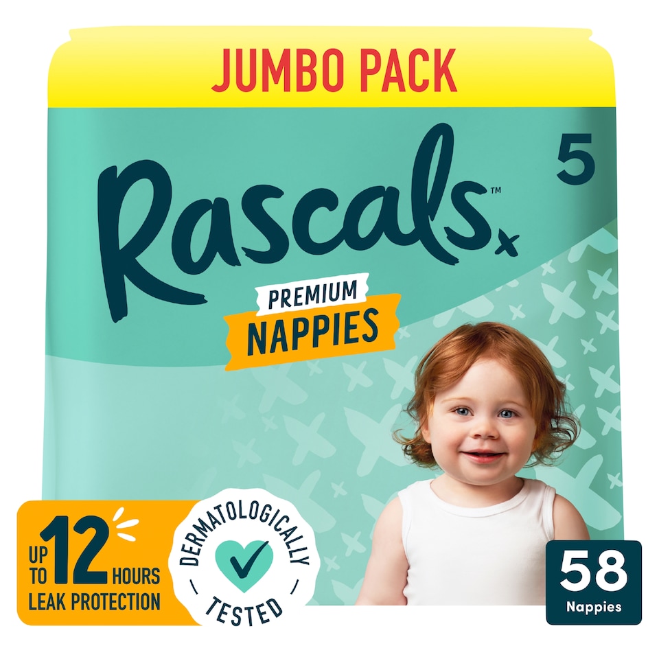 image 1 of Rascals Premium Nappies, Size 5 | 58 Jumbo Pack