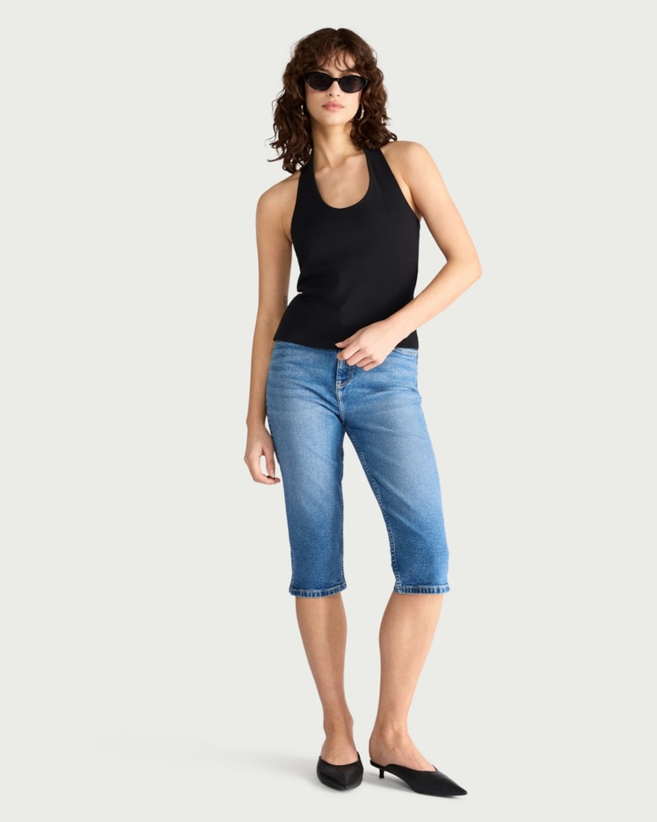 image 1 of F&F Cotton Rich Ribbed Halterneck Top in Black