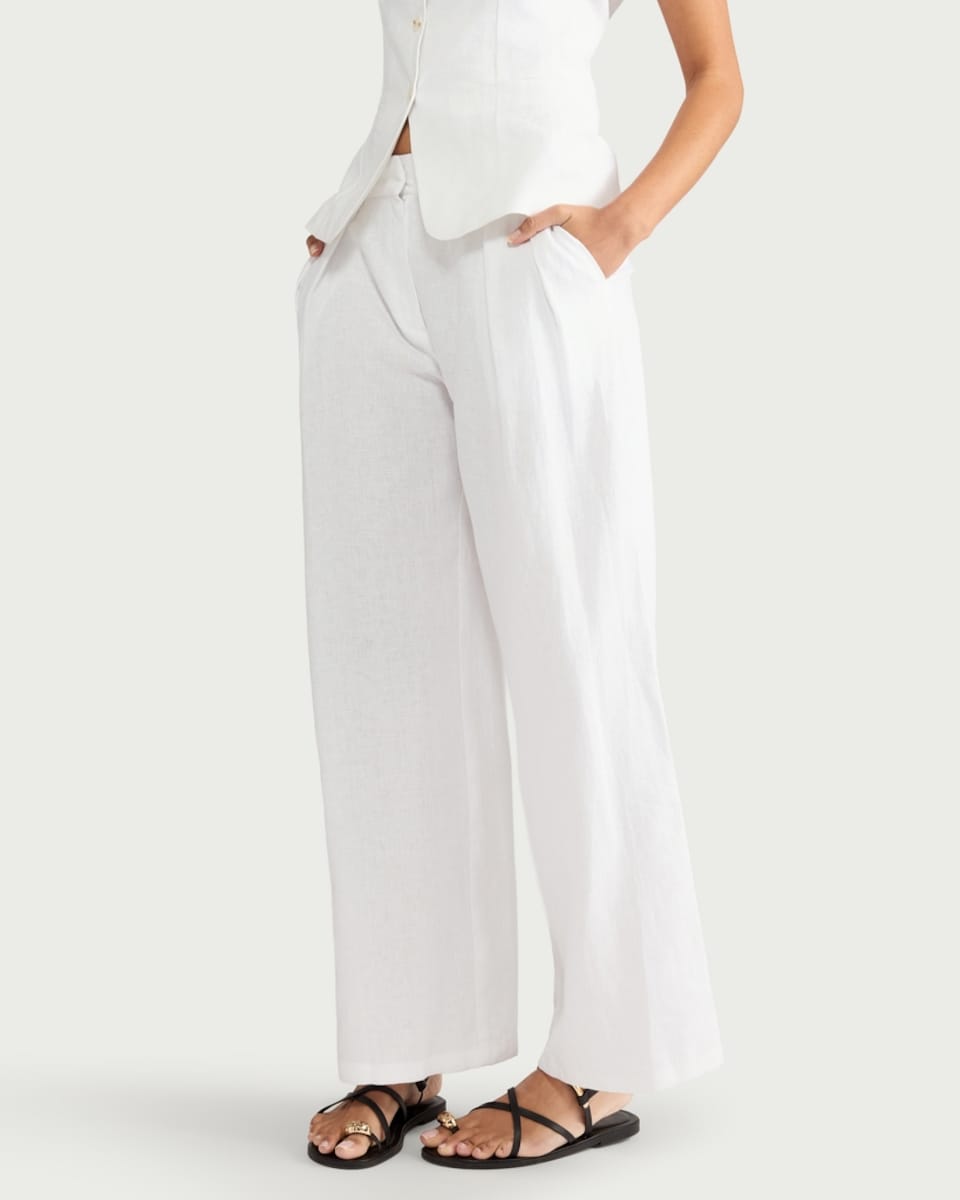 image 1 of F&F Pure Linen Super Wide Leg Trousers in White