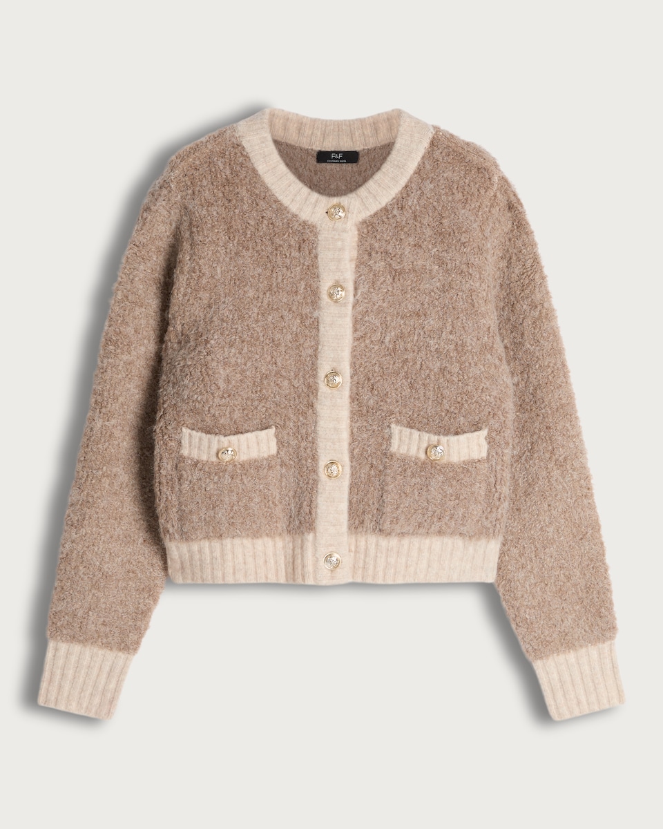 F&F Textured Button Up Cardigan with Wool in Neutral