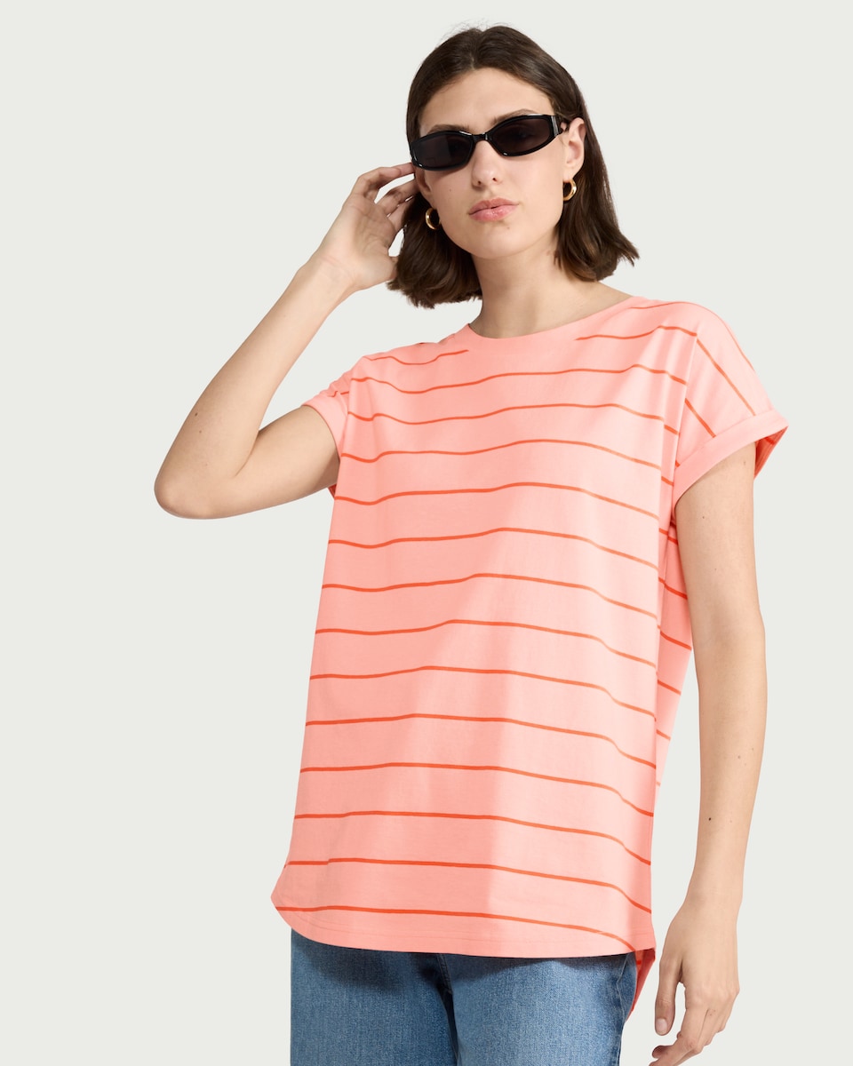 image 1 of F&F Pure Cotton Striped T-Shirt in Multi Orange