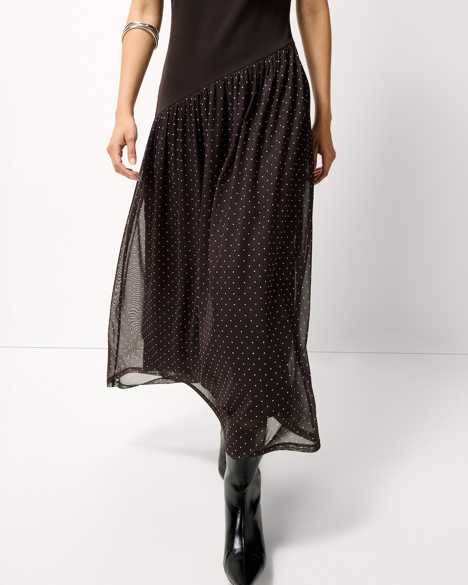 image 1 of F&F Cotton Rich Polka Dot Midi Dress in Chocolate