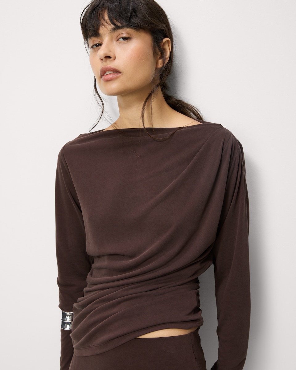 image 1 of F&F Ruched Long Sleeved Co-ord Top in Chocolate