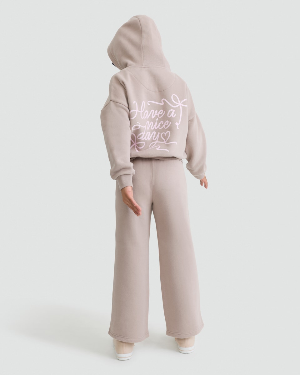 image 1 of F&F Girls 2-Piece Cotton Rich Have a Nice Day Hoodie and Joggers in Natural