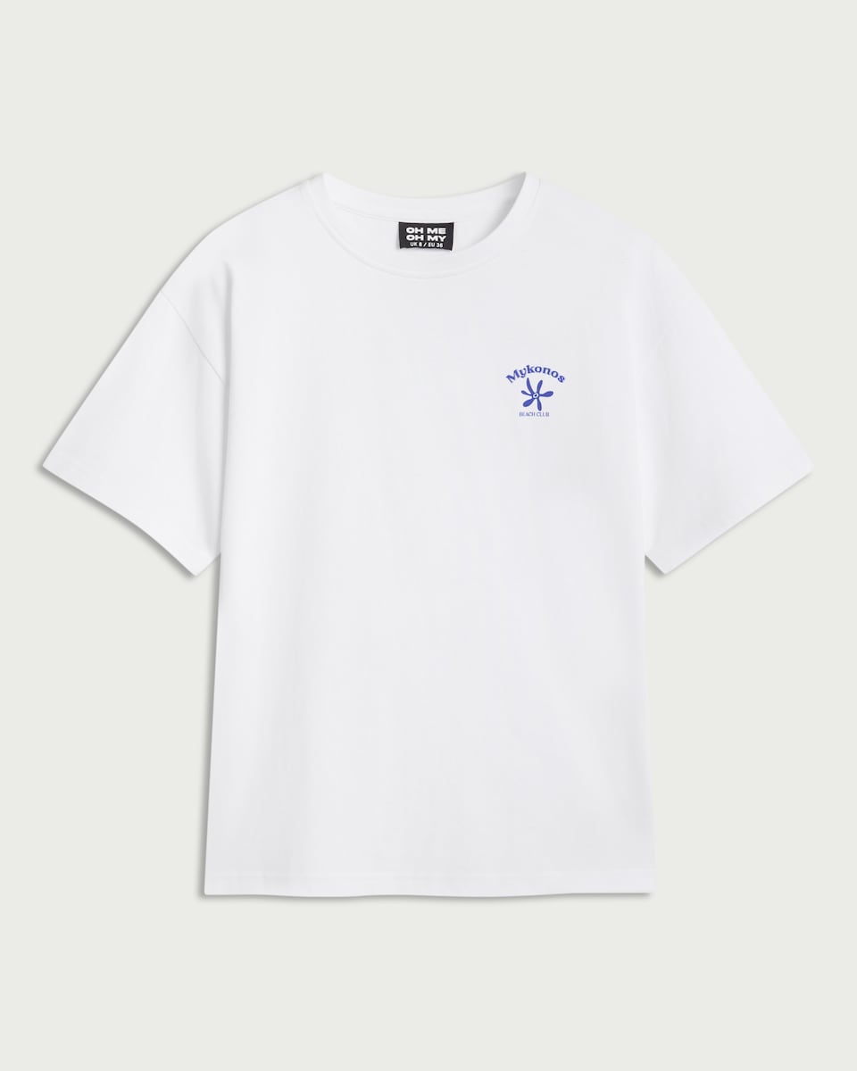 image 1 of OH ME OH MY Pure Cotton Mykonos T-Shirt in White