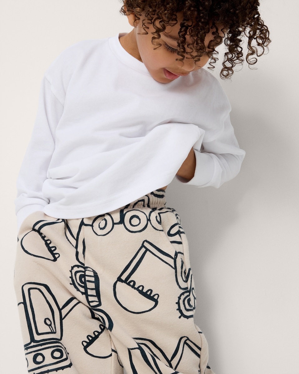 image 1 of F&F Boys Cotton Rich Vehicle Print Joggers in Stone
