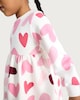 image 3 of F&F Girls Cotton Rich Heart Print Long Sleeved Sweat Dress in Cream