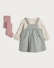 image 2 of F&F Baby 3-Piece Floral Pinafore, Bodysuit and Tights Set in Green