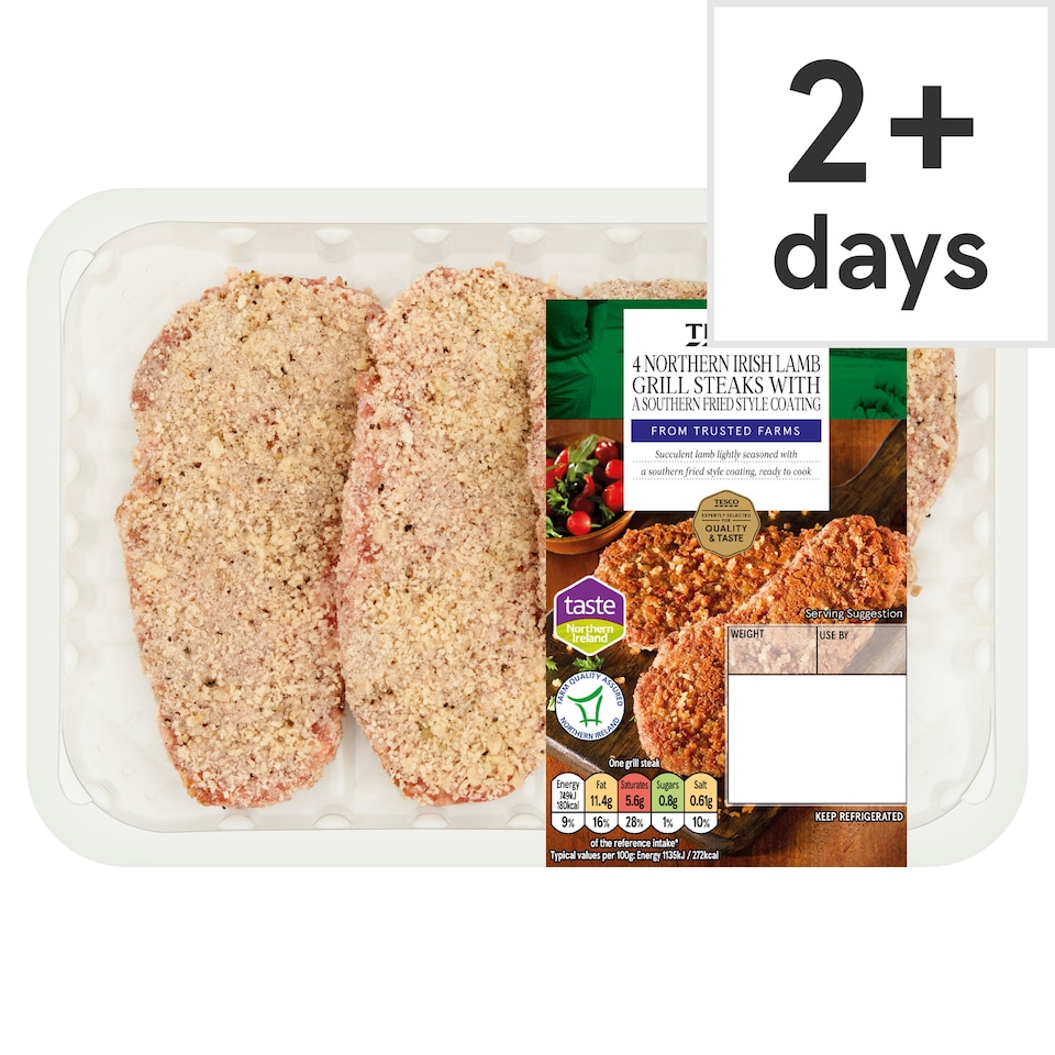 Tesco 4 Northern Irish Lamb Grill Steaks with Southern Fried style coating 440g
