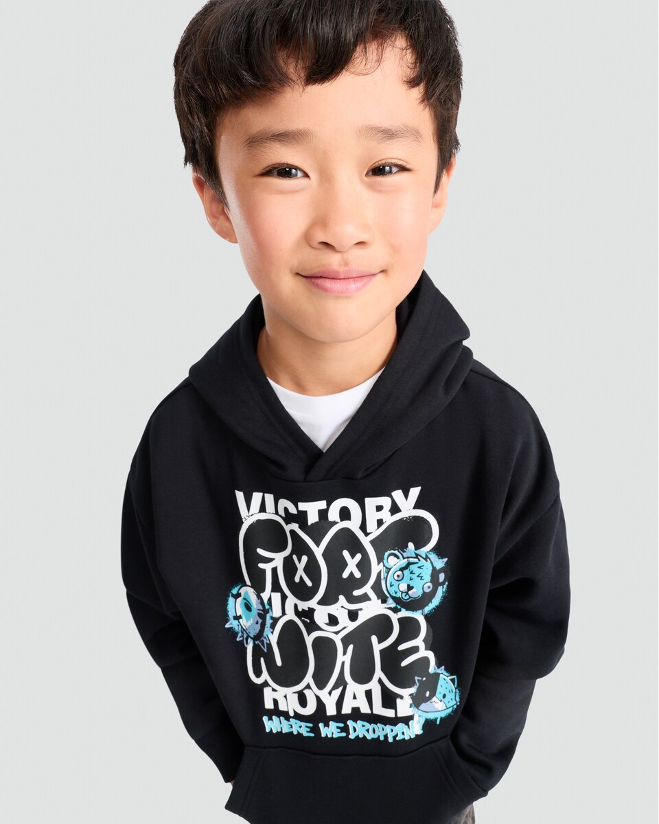 image 1 of Fortnite Victory Royale Slogan Cotton Rich Hoodie in Black