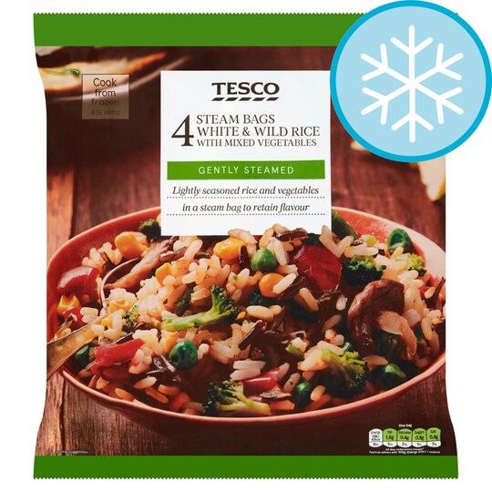 Tesco 4 Steam Bags Rice With Mixed Vegetables 600g Groceries Bags Rice With Mixed Vegetables 600g