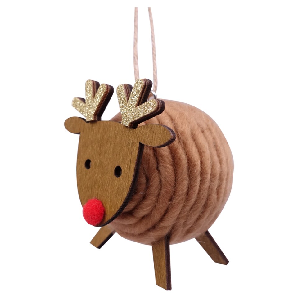 Tesco Woollen Ball Reindeer Hanging Decoration