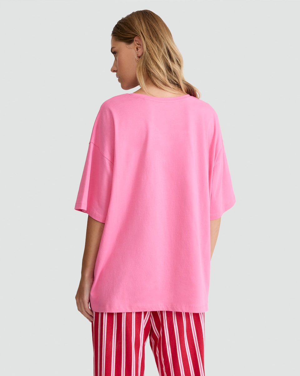 image 1 of F&F Pure Cotton Candy Cane Club Pyjama Top in Pink