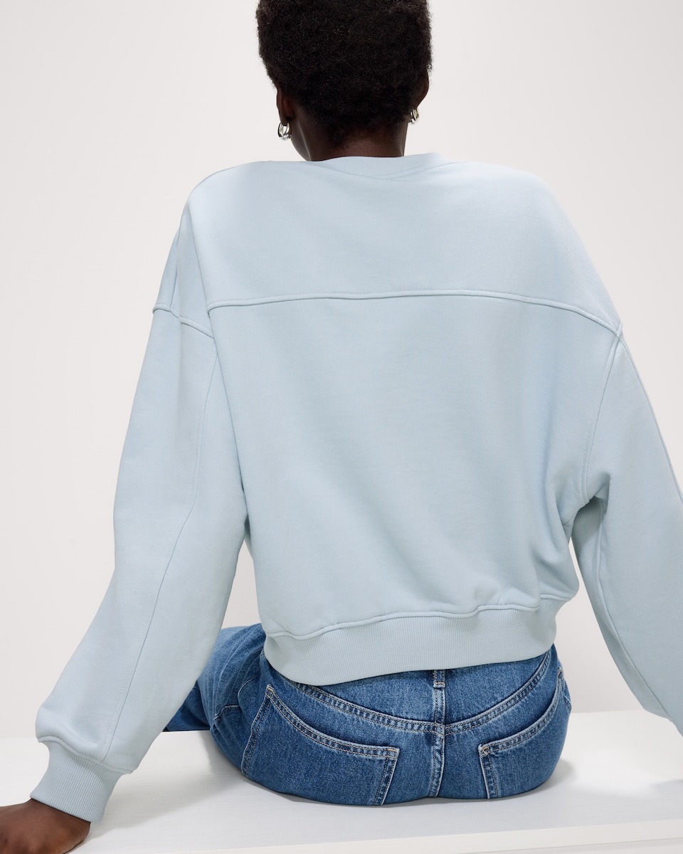 image 1 of F&F Cotton Rich Balloon Sleeved Sweatshirt in Blue