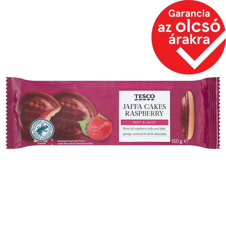 Tesco étcsokoládéval bevont piskótatallér málnás zselével 150 g