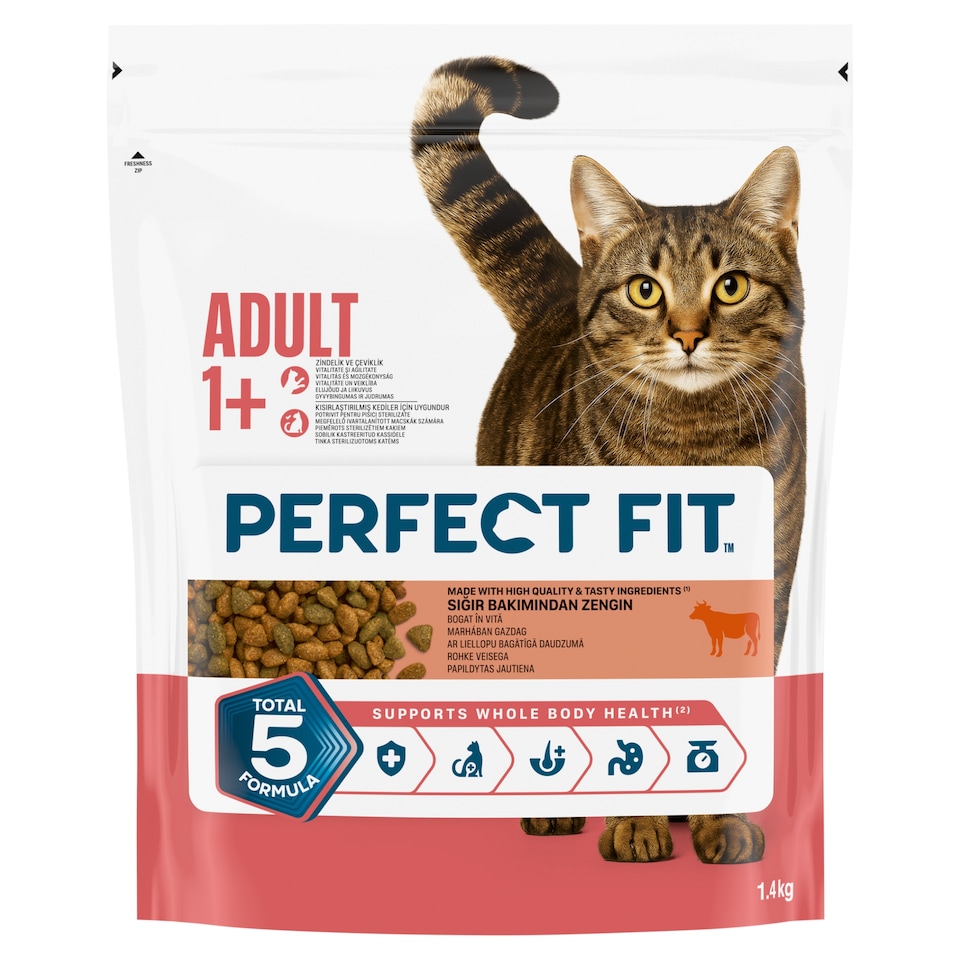 Perfect Fit Adult 1+ marhában gazdag teljes értékű szárazeledel felnőtt macskák számára 1,4 kg