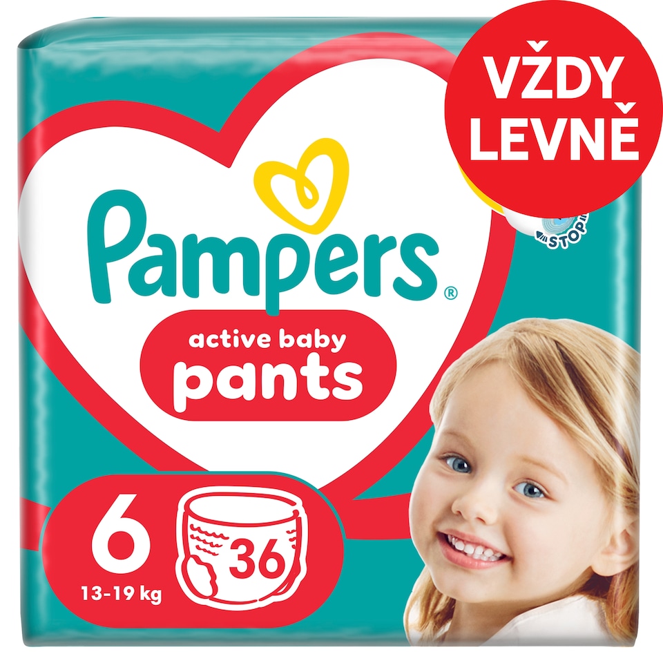Obrázek 1 pro produkt Plenkové Kalhotky Pampers Active Baby Pants, Velikost 6, 36 Plenky, 13kg-19kg