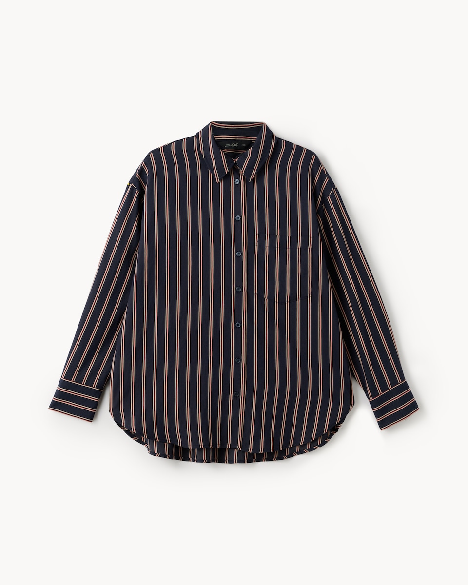 image 1 of F&F Striped Oversized Fit Shirt in Navy