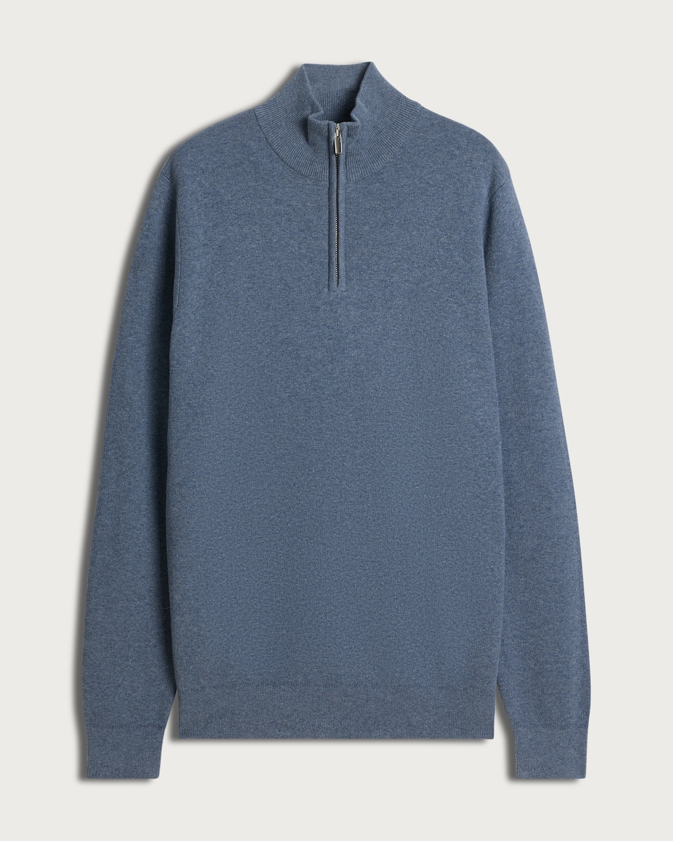 image 1 of F&F Pure Cotton Knitted Half Zip Jumper in Blue