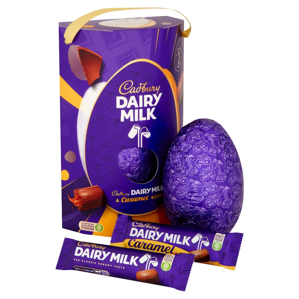 image 1 of Cadbury Dairy Milk Chocolate Easter Egg with Caramel Bar, 245g