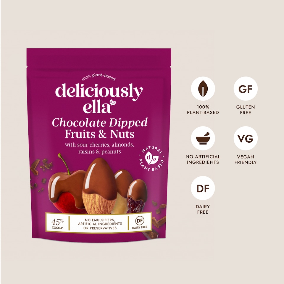 image 1 of Deliciously Ella Chocolate Dipped Fruit And Nuts 90g