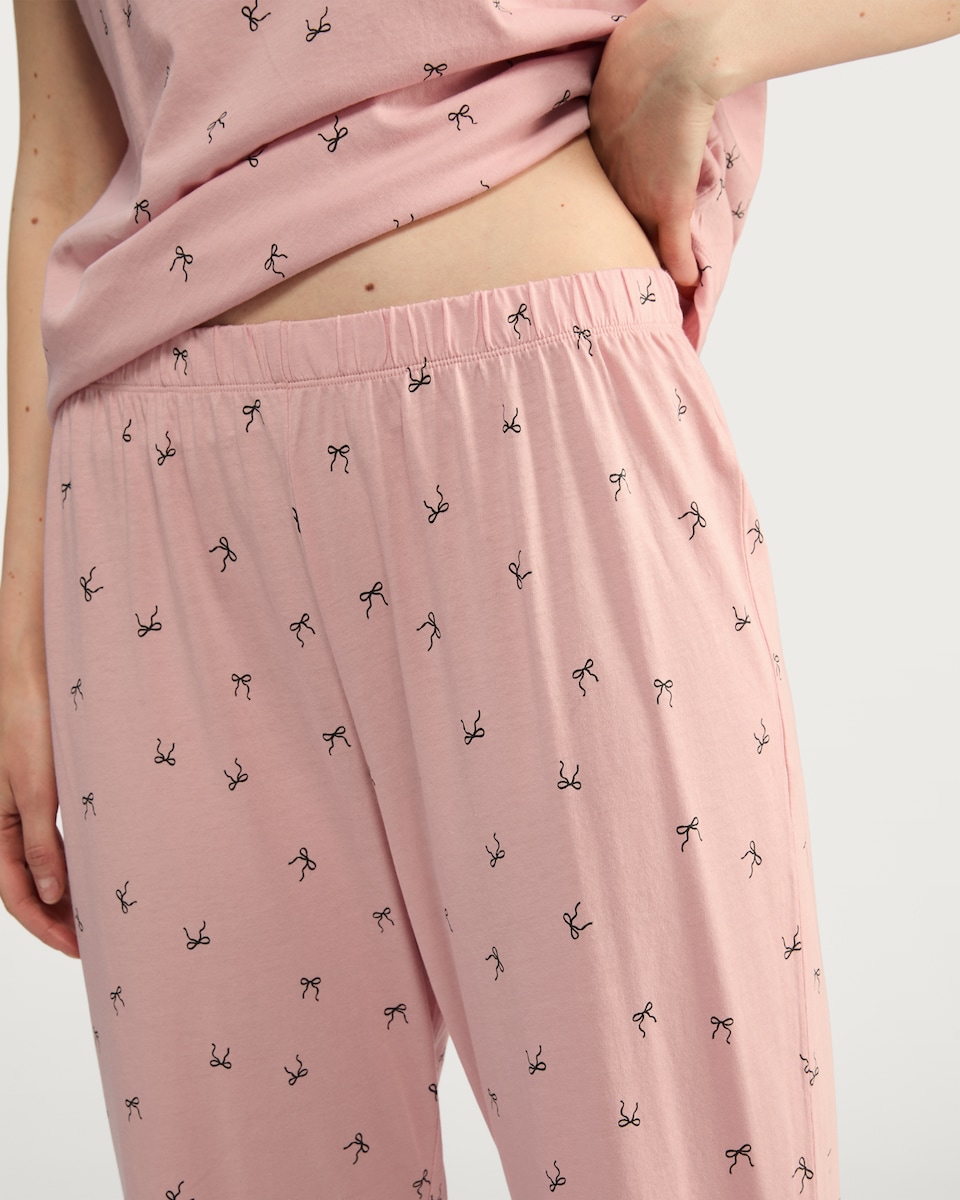image 1 of F&F Pure Cotton Bow Print Pyjama Set in Pink