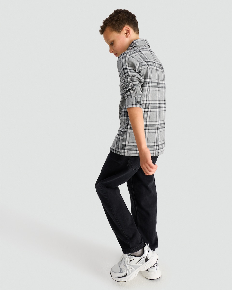 image 1 of F&F Boys Pure Cotton Check Print Long Sleeved Shirt in Grey