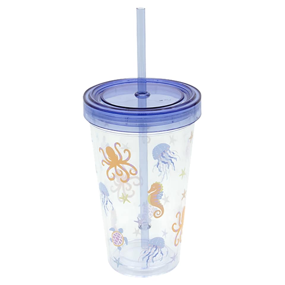 Tesco Solaris Plastic Straw Cup 450ml