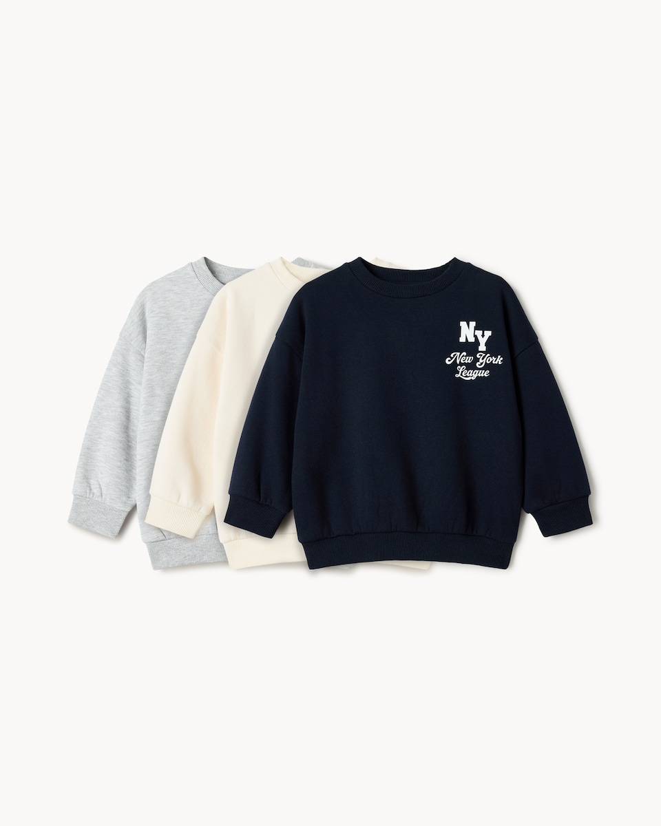 image 1 of F&F Boys 3-Pack Cotton Rich Sweatshirts in Navy