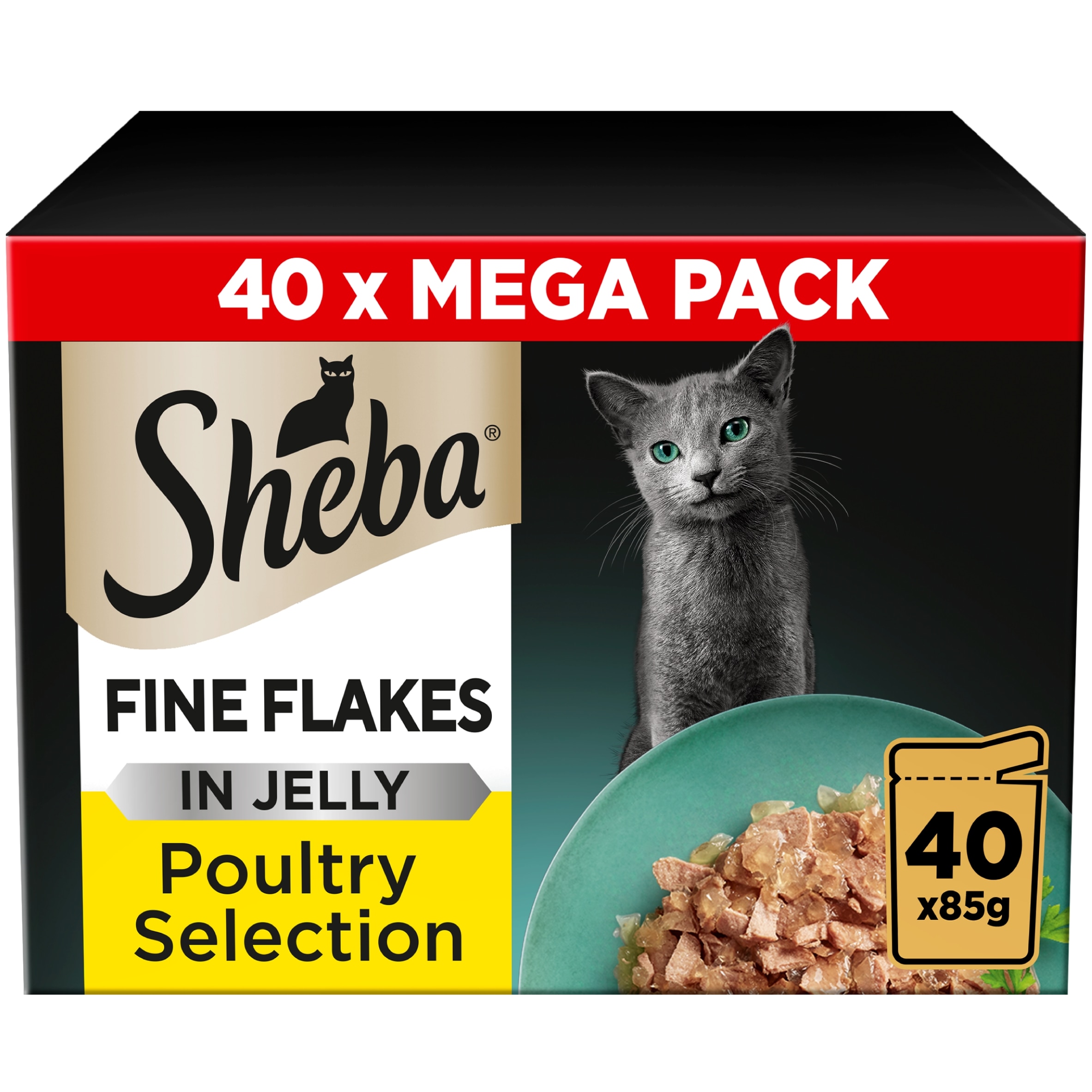 Sheba Fine Flakes Wet Cat Food Pouches Poultry in Jelly 40x85g