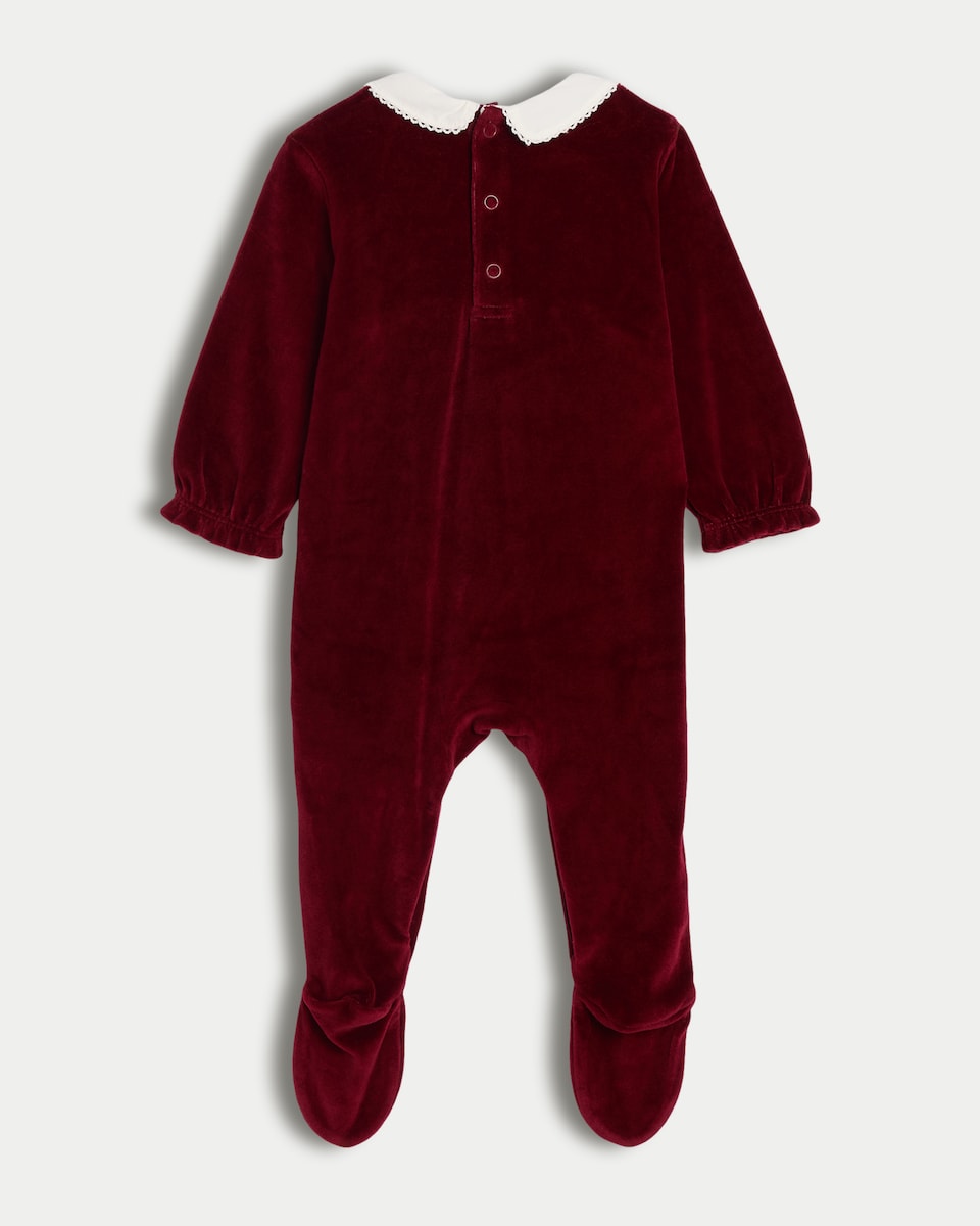 image 1 of F&F Baby Cotton Rich Velour Bow Accent Sleepsuit in Purple