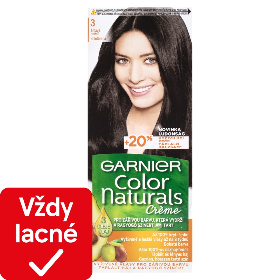 Garnier Color Naturals permanentná farba na vlasy 3 Tmavohnedá, 60 +40 +12 ml