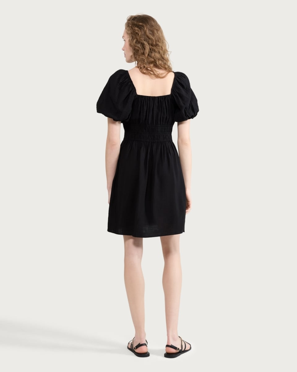 image 1 of F&F Smocked Puff Sleeved Mini Dress in Black