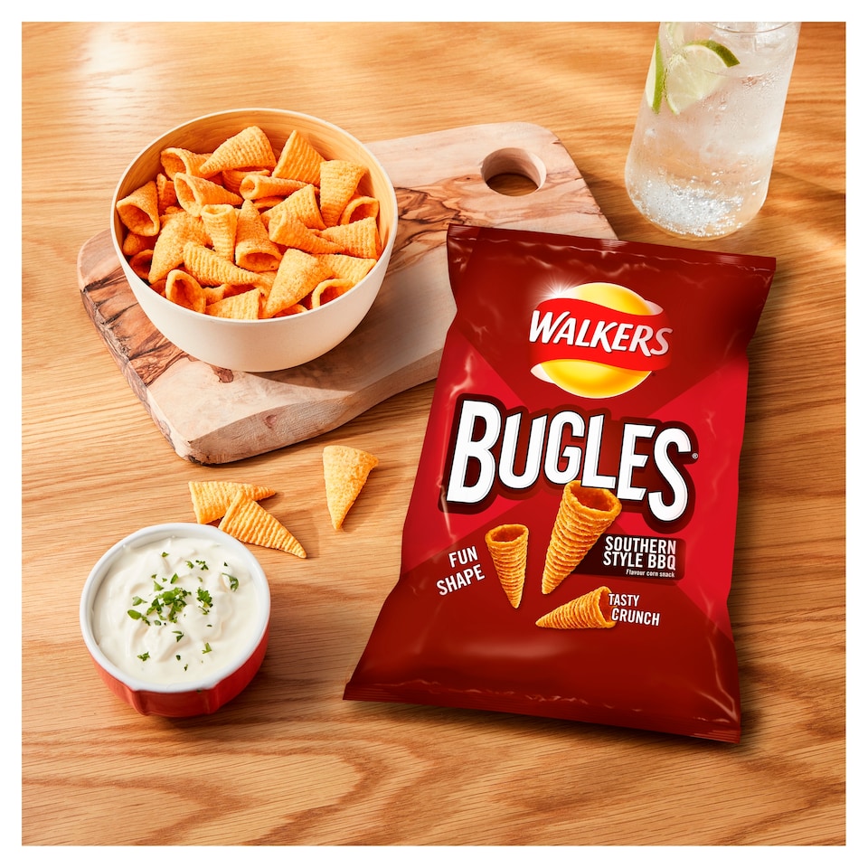 image 1 of Walkers Bugles Southern Style BBQ Sharing Bag Crisps 110g