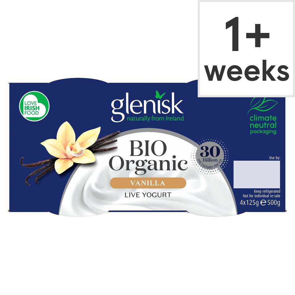 Glenisk Biological Organic Live Yoghurt Vanilla 4X125g